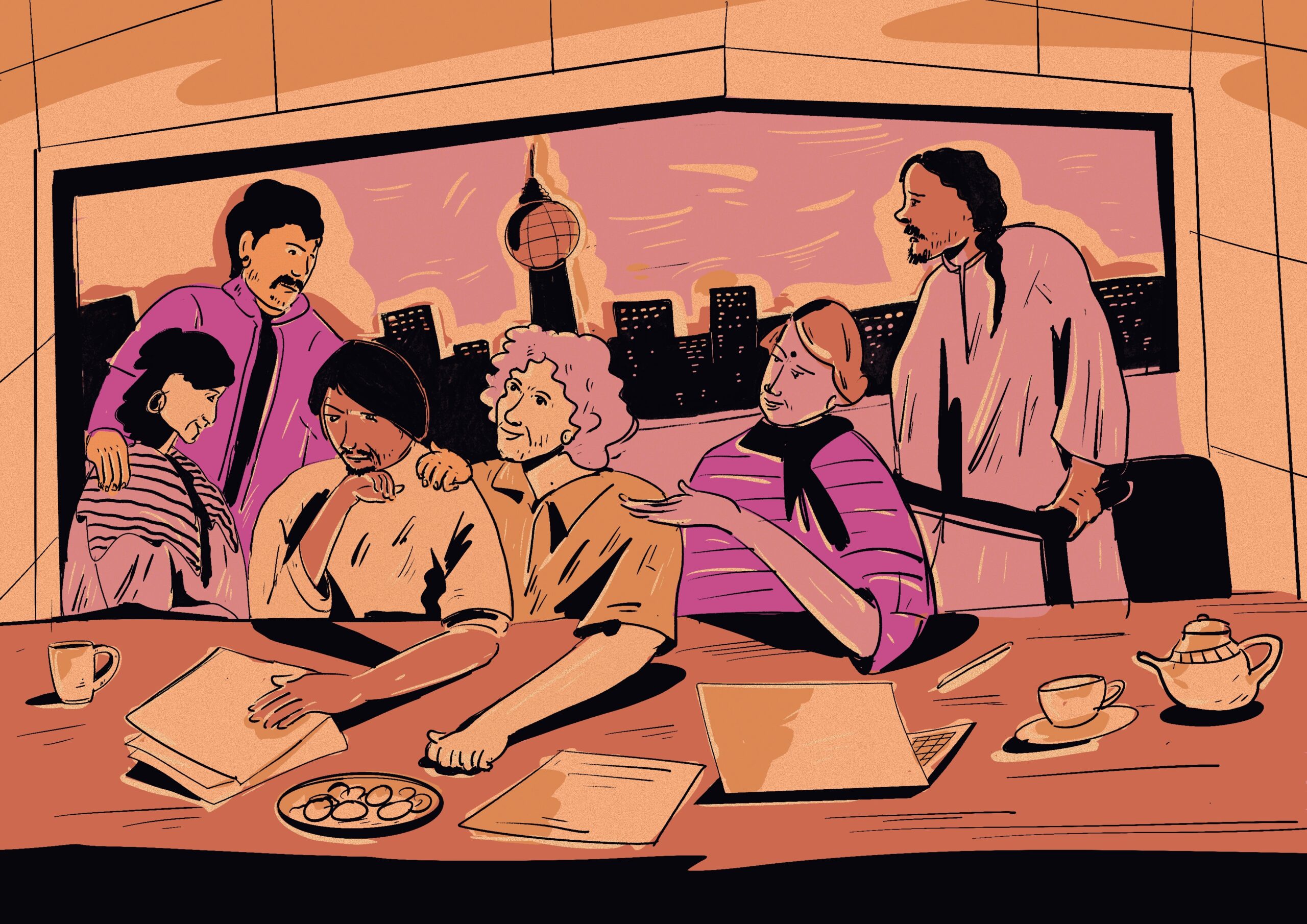 6 Personen die sich unterhalten