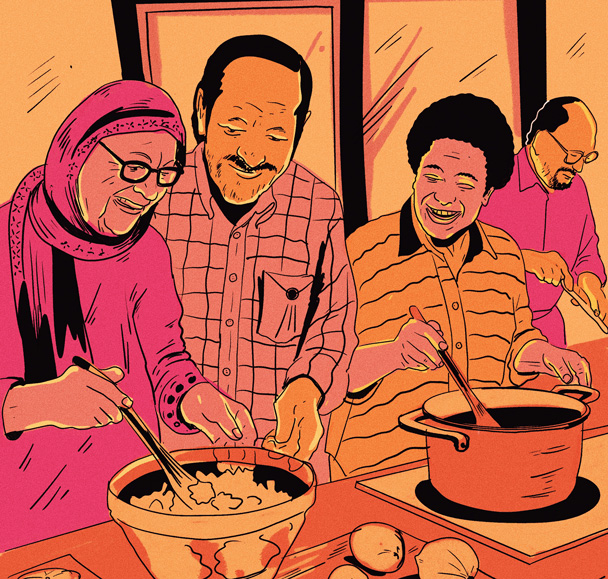 4 Personen die zusammen kochen