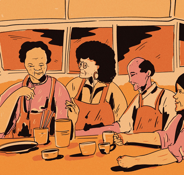 4 Personen die sich unterhalten