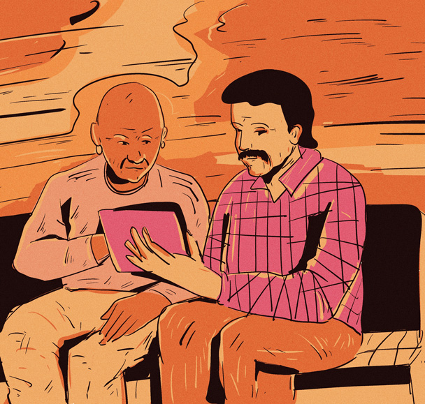 2 Personen die zusammen ein Buch lesen